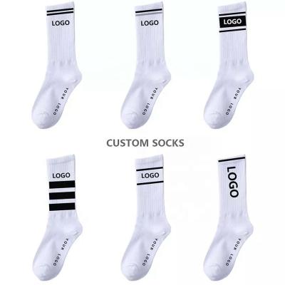 China Breathable Wholesale Custom Socks 100% Bulk Unisex Adult Men's Sports Gym Socks Custom White Fashionable Logo Unisex Cotton Socks for sale