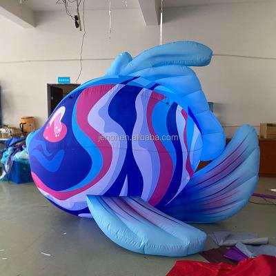 China Decoration Advertising Blue Inflatable Kissing Fish With RGB LED Lights For Holiday Stage Decor for sale