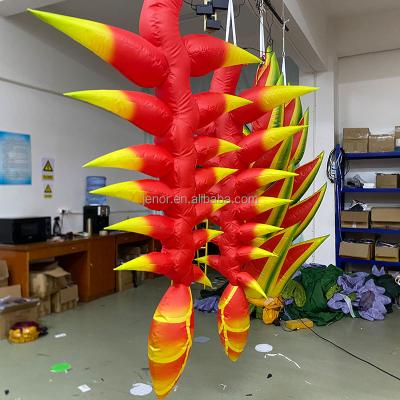 China Decoration Hanging LED Lighting Red Inflatable Heliconia Flowers Beach Party Decoration for sale