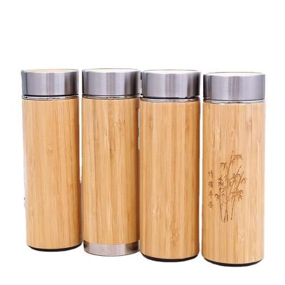 China Sustainable Water Bottle 350ML 450ML 500ML Stainless Steel Bamboo Inner Drink Cup With Filter Can Custom Logo for sale