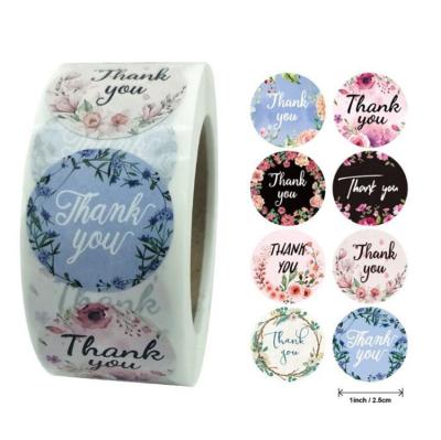 China Decorative Sticker Round Thank You Stickers 500 Labels Per Roll Flower Stickers For Cake Wrapper Seal Labels Stickers Handmade Adhesive Vinyl for sale