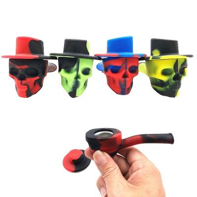 China Eco-friendly Silicone Skull Smoking Pipe Water Tobacco Pipes With Metal Bowl Lid Cover Camouflage Hand Pipe Portable Cigarette Accessories for sale