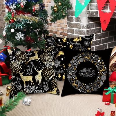 China As Picture Christmas Cushion Cover Christmas Pillow Case Black Gold Pillow Case For Home Decorations New Year Gift for sale