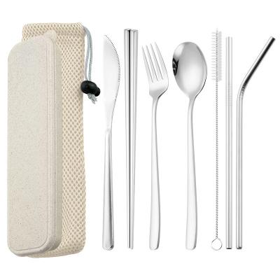 China Portable 9pcs/set Picnic Cutlery Stainless Steel Flatware Set Travel Tableware Office School Student Silverware Viable for sale