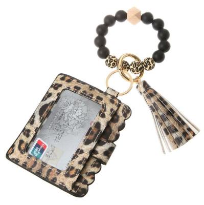 China Marbling Card Bag Ring Silicone Beaded Bracelet Wallet Women's Key Chain Bracelet Leopard Print Key Chain Leather Wallet Fashion PU Bracelet for sale