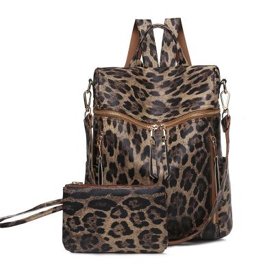 China Waterproof Leopard Print Women Backpack Handbag Set Bags Schoolbag Outdoor PU Leather Travel Messenger Bag Casual Shoulder Backpacks Purse for sale