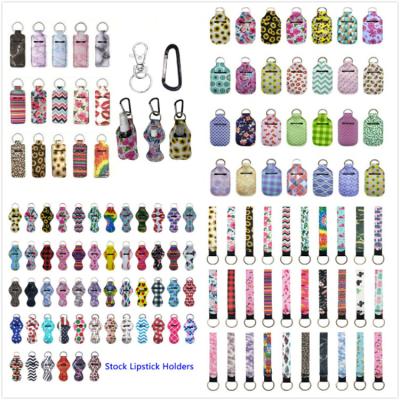 China 229 Styles Neoprene Hand Sanitizer Bottle Holder Key Chain Bags 30ml Hand Sanitizer Bottle Wristband Key Chain Lip Balm Stick Holder for sale