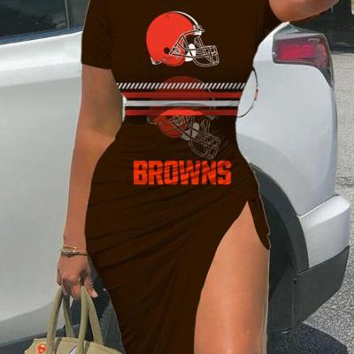 China Washable Trademark Browns Hot Sales Fashionable Women Printed Slit Dress Sexy Sports Style Football All Teams Women Dress for sale