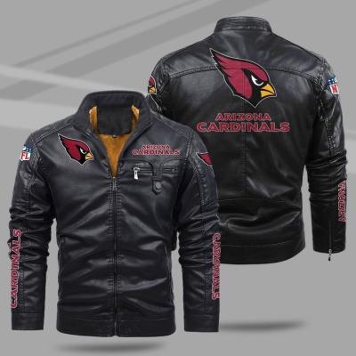 China Other Thick Plush American Football Cardinals Trademark Sweater Design PU Windproof Fashionable Teams Plus Size Leather Coat Men for sale