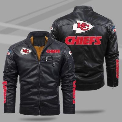 China Other American Football Chiefs Professional Plush Teams Trademark Sweater Design PU Fashionable Plus Size Leather Coat Men for sale