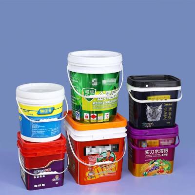 China Paint 1L | 50L Food Grade Containers Round Square Plastic Buckets With Handle And Lid for sale