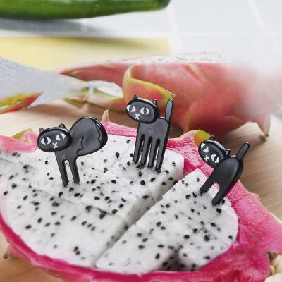 China Viable Cartoon 6pcs/pack Black Cat Fruit Fork Snack Cake Dessert Food Fork Party Decor Bento Lunches Toothpick Tableware Mini for sale