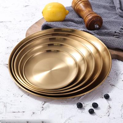 China Sustainable European Style Dinner Dishes Gold Cake Tray Western Steak Round Tray Kitchen Dishes for sale