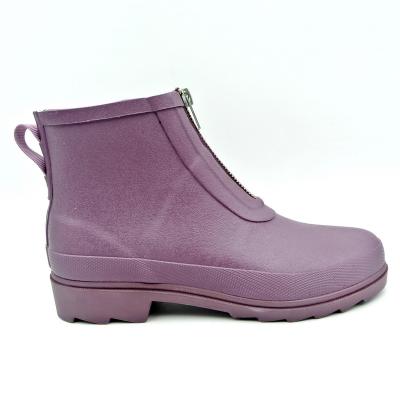 China Fashion trend shortened low top women's rain boots in purple color with zipper on the vamp and grosgrain buckle on the back for sale