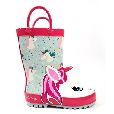 China Fashion Trend Unicorn Girl Super Hot Selling Natural Rubber Rain Boots With Novelty 3d Designs And Nice Printing for sale