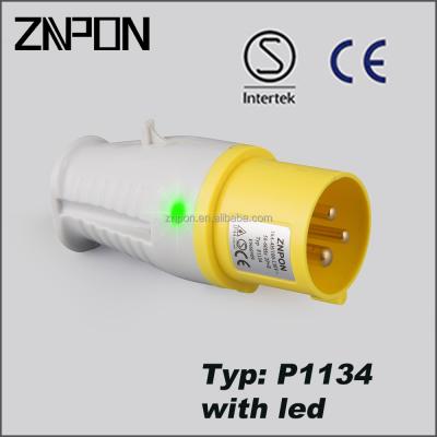 China 16A 110V 2P+E Industrial Male And Female P1134 Industrial Plug And Socket With Led for sale