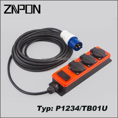 China ZNPON P1234/TB01U IP44 3 way industrial schuko extension lead socket with ECO plug and USB for sale