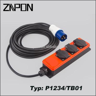 China ZNPON P1234/TB01-D3 IP44 3 way industrial schuko extension lead socket with ECO plug for sale