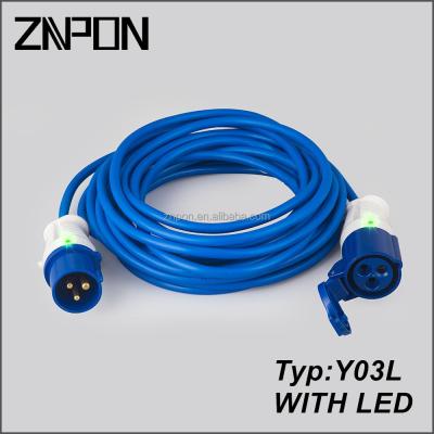 China Industrial Industrial Equipment ZNPON 16A 250V 2P+E Extension Cord With Led Light for sale