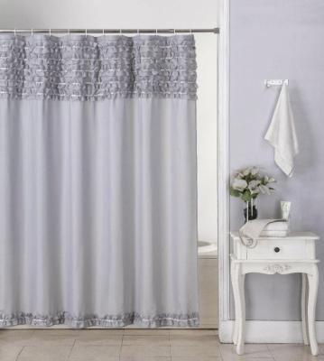 China FANCY Decoration POLYESTER SHOWER CURTAIN Customized Fashion Ruffle Polyester Shower Curtain Fabric Ruffle Shower Curtain for sale