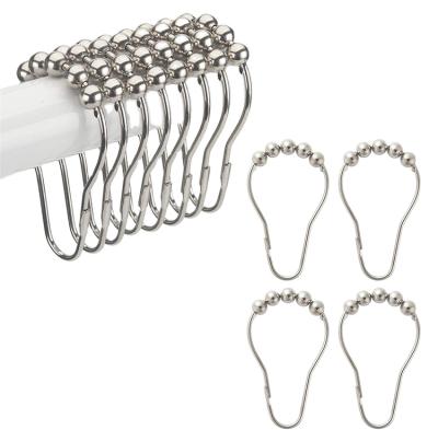 China Minimalist Multi Colors Stainless Steel Metal Roller Balls Shower Curtain Hooks Rings for sale