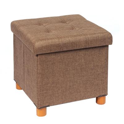 China Bailey Fabric Foldable Storage Ottoman Folding Stool with Wooden Legs, Coffee Table with Lid Tray for sale