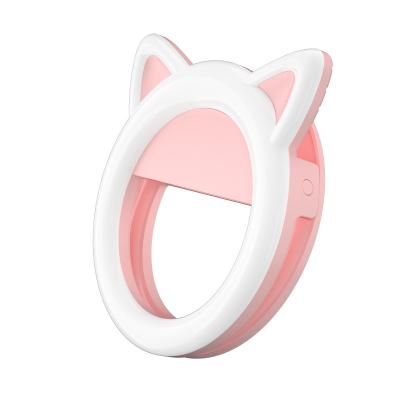 China Portable ABS+Electronic Component 6 Inch 15.3cm Cat Ear Fill Light with Phone Clip Rechargeable LED Selfie Ring Light for Tiktok and youtube for sale