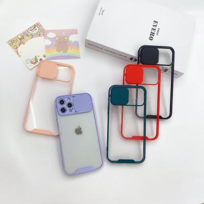 China Silicon Candy Color TPU Case With Camera Shutter TPU PC Sliding Door For iPhone Case Camera Protection For iPhone 12 for sale