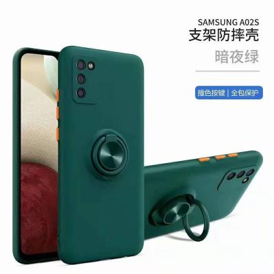 China Silicon Oil Rubber Ring Holder Shell Cover For Samsung Galaxy A02s Mobile Phone Case With Car Magnetic Function for sale