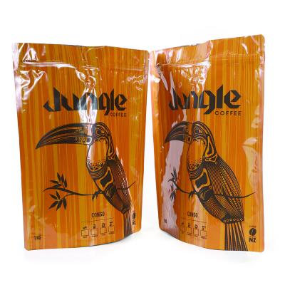 China Recyclable Laminated Aluminum Foil Zip Lock Degassing Valve Coffee Packaging 1kg Doypack Custom Stand Up Pouch Bag for sale