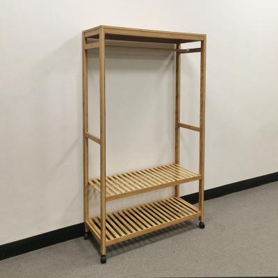 China Easy Assemble Bamboo Clothes Coat Hanging Shelf  Shoes Rack Stand Wholesale Entryway Furniture with Wheels Easy-move Modern  Simple  Style for sale