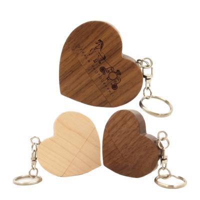 China Wooden Custom Storage Disk Logo Gift Pendrive 64GB 32GB Usb 2.0 Flash Drive Mini Thumb Heart Drive for sale