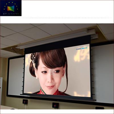 China 100inch XYscreens factory long electric direct focus 3LCD 4K long throw alr electric motorized tag-tensioned projector screen for sale