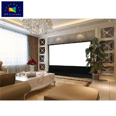 China Easy Assemble 70-150 XY Floor Rising Electric Projection Screen With Ambient Light Rejected PVC Gray Fabric For 4K Ultra Short Throw Projector for sale