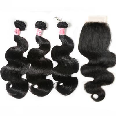 China Natural Hair Extensions & Top Selling Closure Alibaba Hair Body Wave Hair Bundles With Closure 100% Unprocessed Hair Weave With Lace Closure Free Part for sale