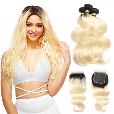 China Natural Hair Extensions & Time-limited 50% Closure OFF 1B613 Blonde Hair With Closure Peruvian Straight Wave Bundles With Lace Closure Blonde Color for sale