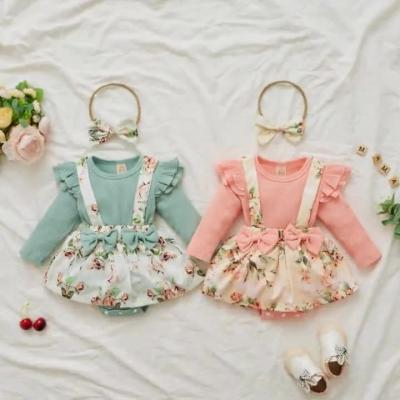 China 100% Cotton Boutique Babies Infant Clothes Sets Kids Baby Autumn Rompers Ruffled Sleeves Floral Print Skirt Dress for sale