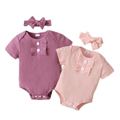 China Wholesale Hot Selling 100% Material Infant Toddler Baby Clothes Newborn Cotton Rompers With Headband for sale