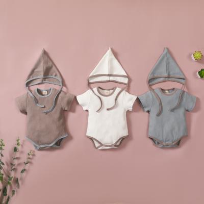 China Wholesale Custom 100% Cotton Solid Color Baby Clothes Baby Clothes Baby Overalls Rompers With Hat for sale