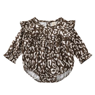 China Wholesale 100% Cotton Girls Leopard Print Spring Ruffles Romper Toddler Clothing Girls Baby Rompers for sale