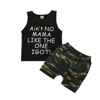 China Baby Boy Anti-Shrink Clothing Sets Comfy Printed Camouflage Short Vest Letters Clothes Sets for sale