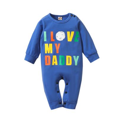 China 100% Newborn Baby Boy Romper Color Cotton Pattern Letters Blue One Piece Overalls Cotton Overalls For Babies for sale