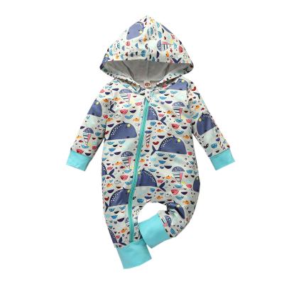 China Hooded 100% Cotton Baby Romper Printing Pattern Zipper Newborn Baby Overalls For Kids for sale