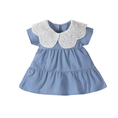 China Anti-wrinkle babies dress designs summer girls ruffle collar skirt cotton fashion dress lovely for sale