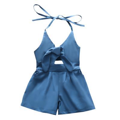 China New Style Summer Girls Cotton Sheer Bow Tie Suspender Baby Overalls Short Teen Anti-Shrink Overalls for sale