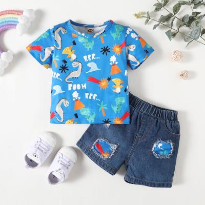 China Casual Baby Boy Sets Summer Boys Clothing Sets Short Jeans Cotton Cartoon Children Clothing Sets for sale