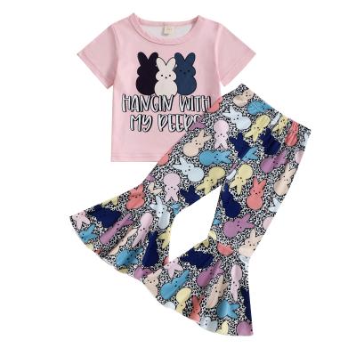 China Casual Kids Girls Clothes Easter Bunny Bell Pants Outfits Little Girl Clothes Boutique Summer Teens Girl Clothing Set for sale