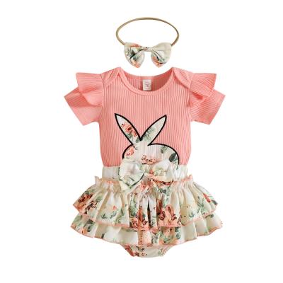 China Anti-Shrink Baby Easter Outfit Newborn Baby Romper Set With Headband Happy Easter Outfit Party Clothes Jumpsuit Rompers for sale