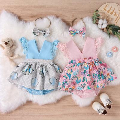 China Cute 100% Bunny Girls Romper Bodysuit Sleeveless Easter New Arrival Cotton Toddler Clothes Babies Romper for sale