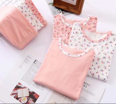 China 180G 95%Cotton 5%Spandex Two Piece Sets Loungewear Girls Simple Cute Printing Pajamas Set Girls Cartoon Printing Kids Pajamas Sets for sale